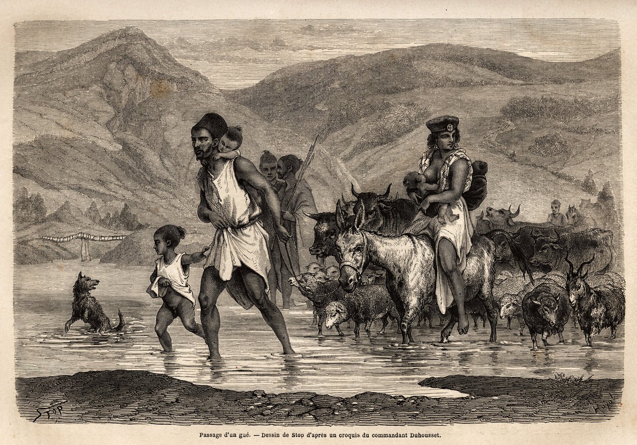 Een familie van Kabyle herders steekt de wadi Djema over om naar de Beni Menguellet markt te gaan, de belangrijkste in de regio; het hoofd van de familie waagt zich eerst, gevolgd door zijn familie en zijn kudde, eerst de schapen en daarna het grootste dee door Unknown artist