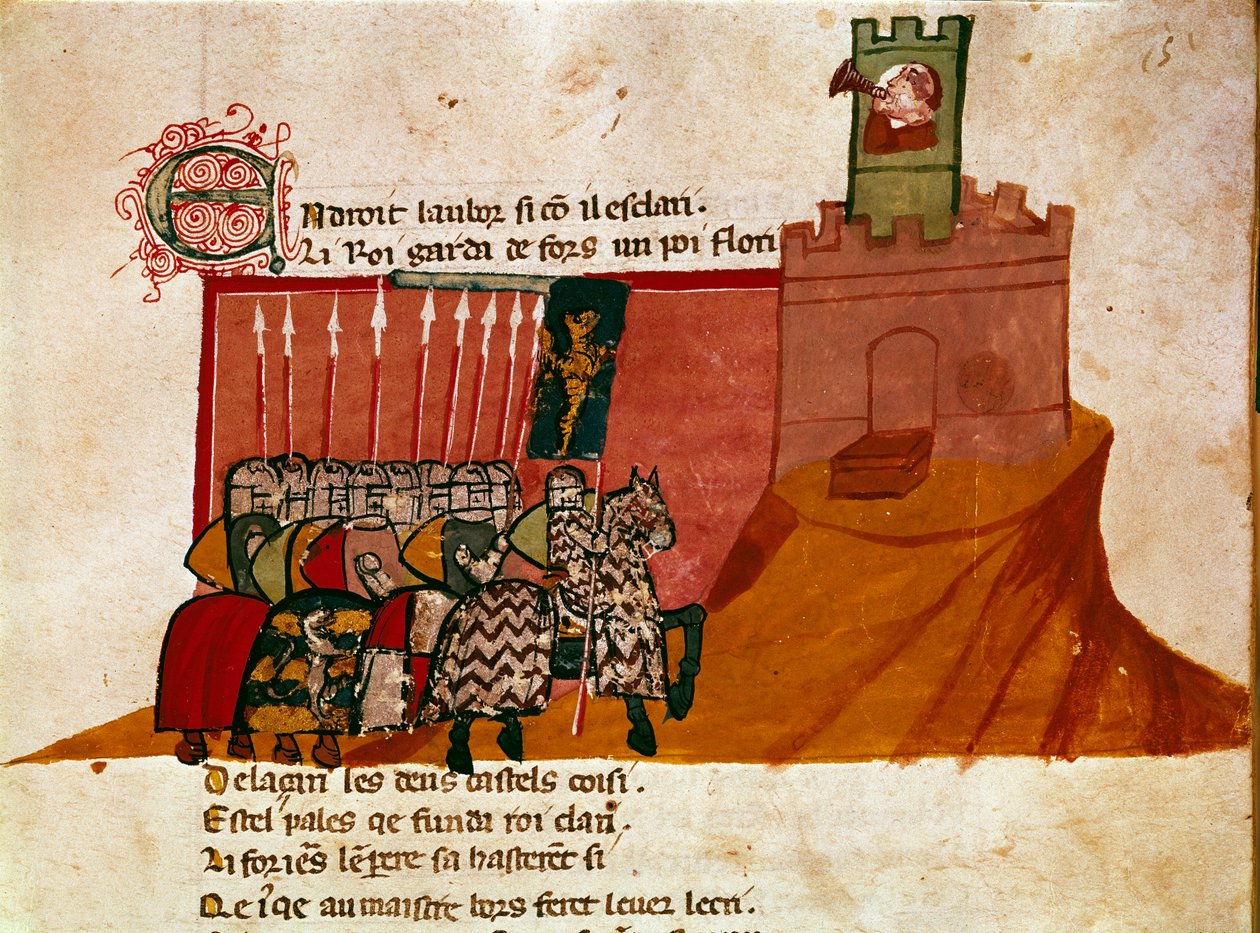 Een groep Franse ridders arriveert in een kasteel door Unknown artist