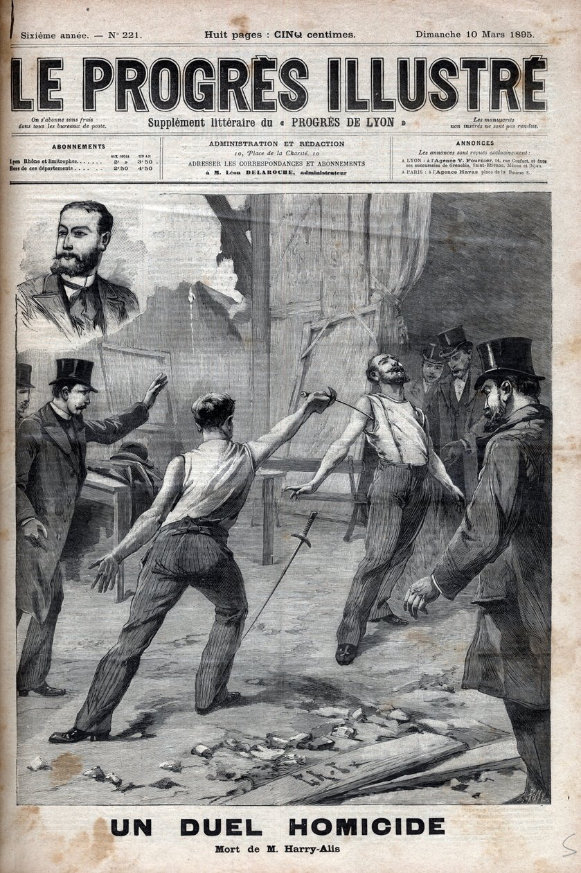 Een moorddadig duel - Op 1 maart 1895, een duel met de speer tussen twee leden van het Comité van Frans Afrika, die voorheen goede kameraden waren, Alfred Le Chatelier en Hippolyte Percher, alias Harry Alis door Unknown artist