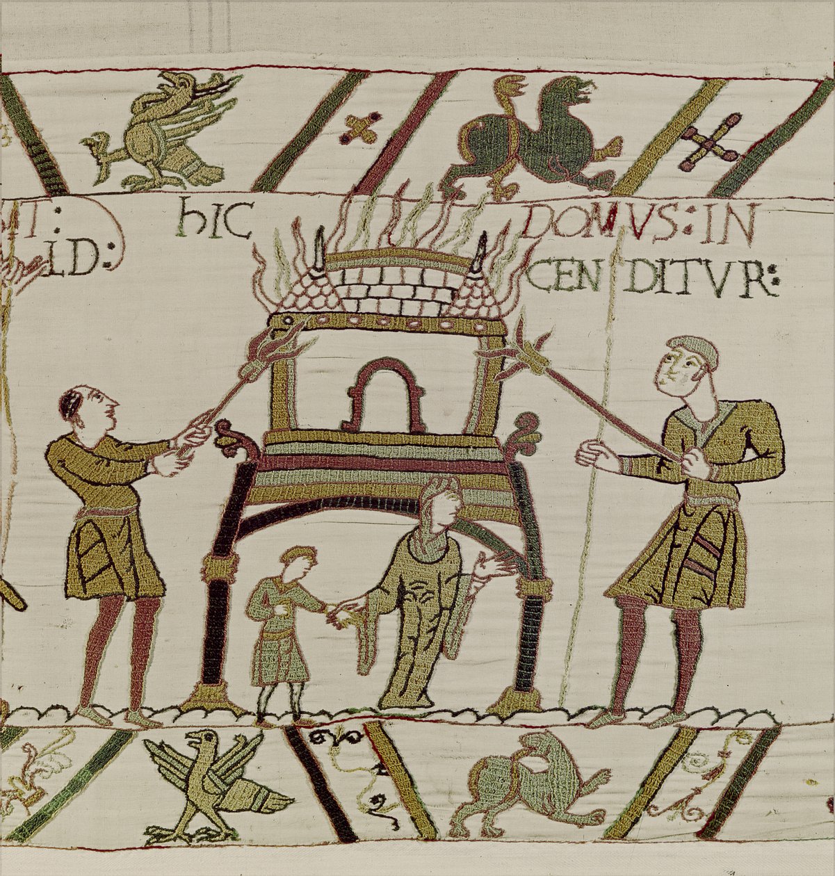 Een huis wordt verbrand door de Normandiërs, Tapijt van Bayeux door Unknown artist
