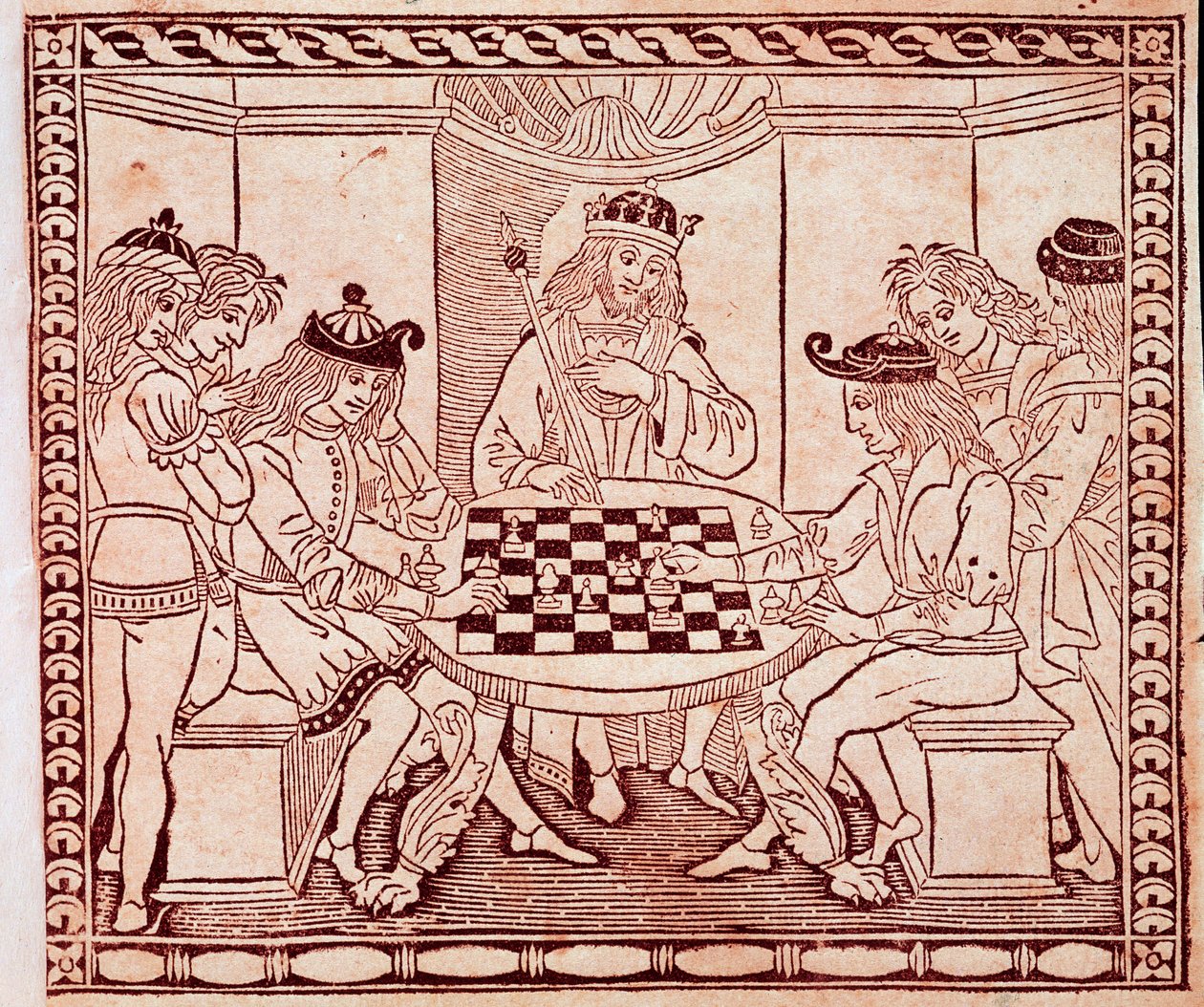 Een koning die een schaakspel bekijkt door Unknown artist