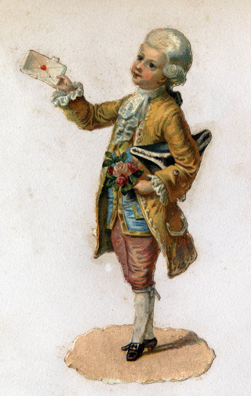 Een boodschapper (18e eeuw) met een verzegelde brief. Chromolithografie rond 1890 door Unknown artist