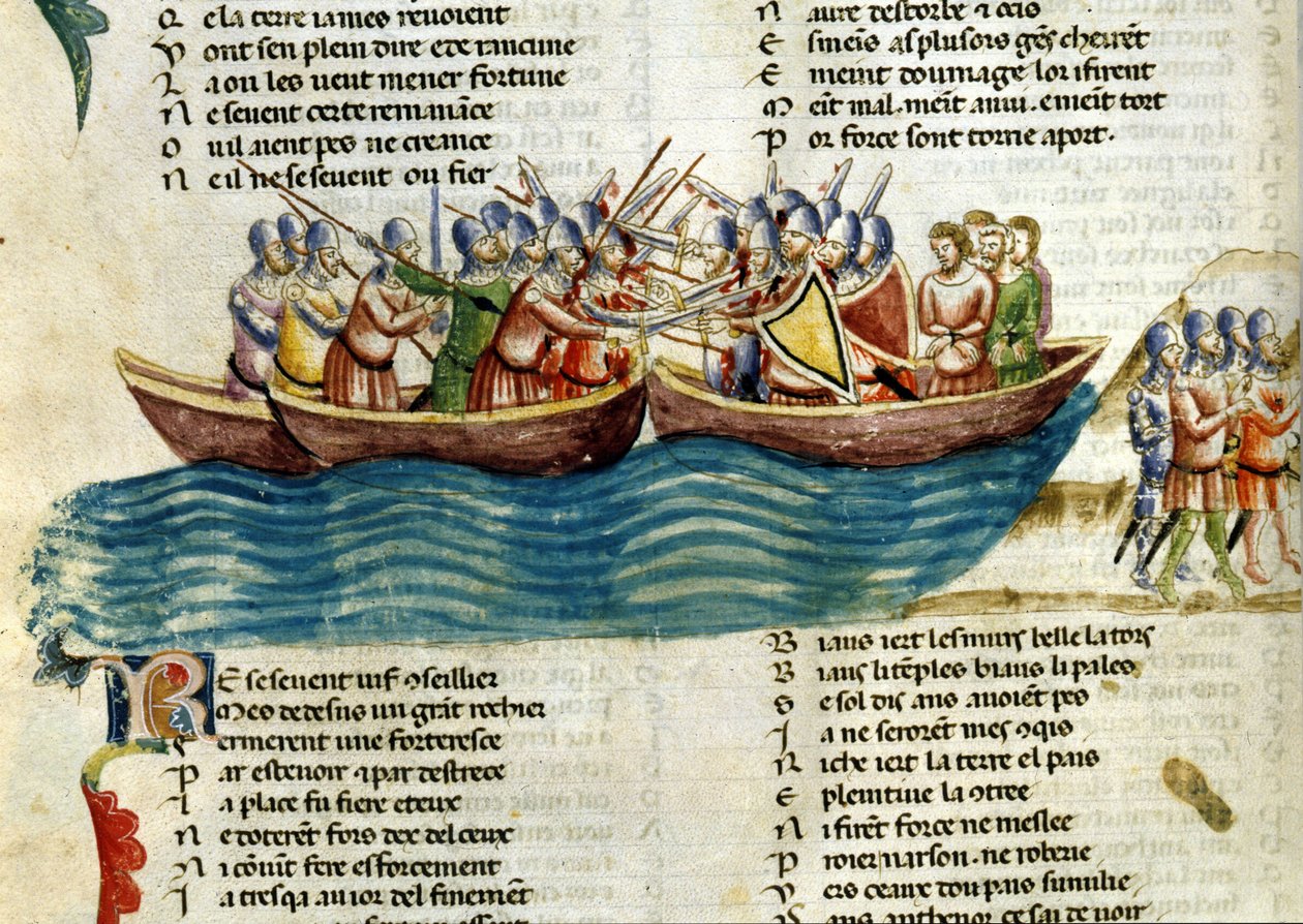 Een zeeslag. 13e-eeuwse miniatuur door Unknown artist