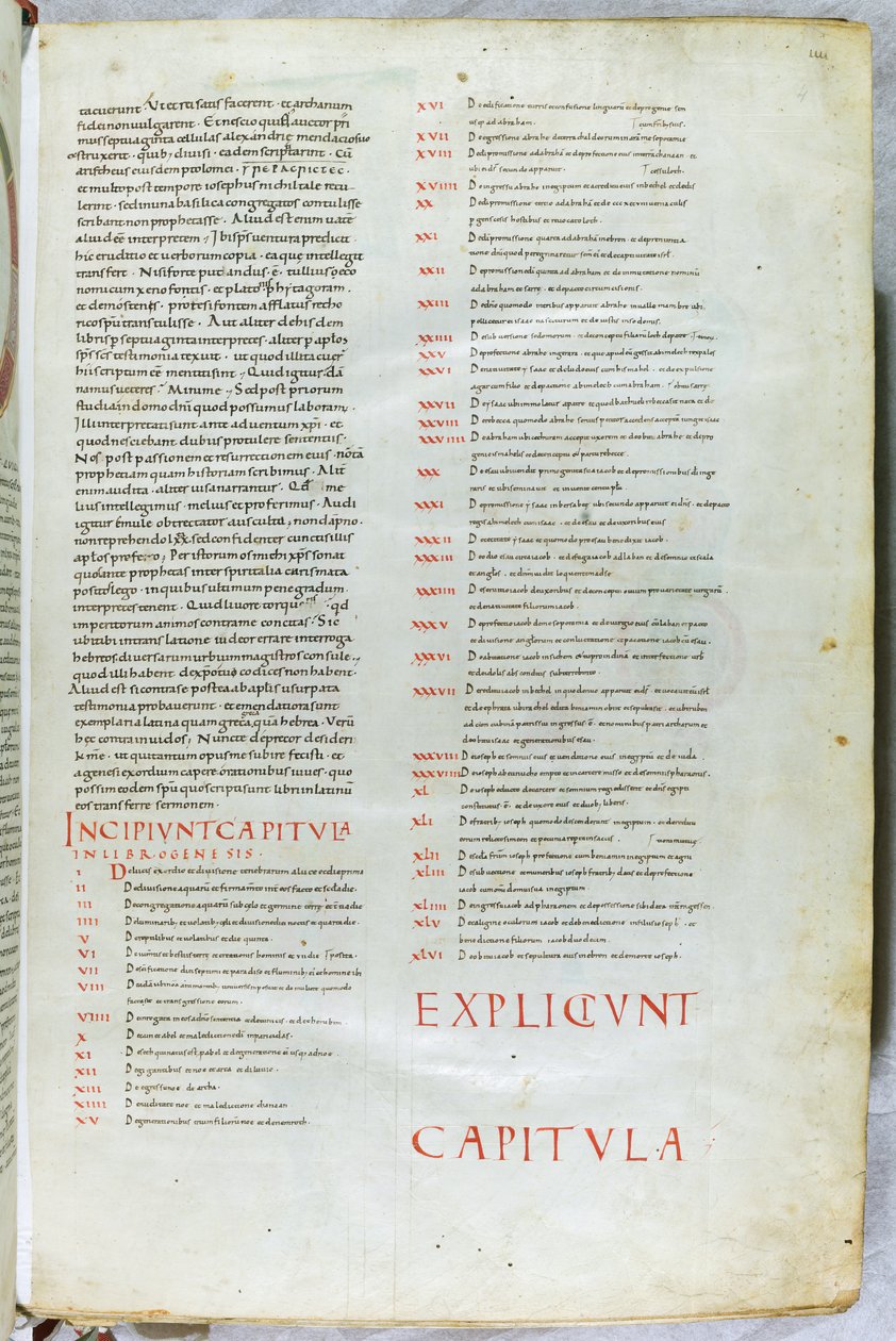 Een pagina uit de 11e eeuwse Bijbel met het incipit hoofdstuk van het Boek Genesis door Unknown artist