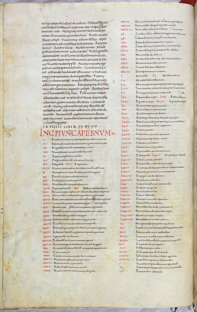 Een bladzijde uit de 11e eeuwse Bijbel met het incipit hoofdstuk van het Boek Numeri door Unknown artist