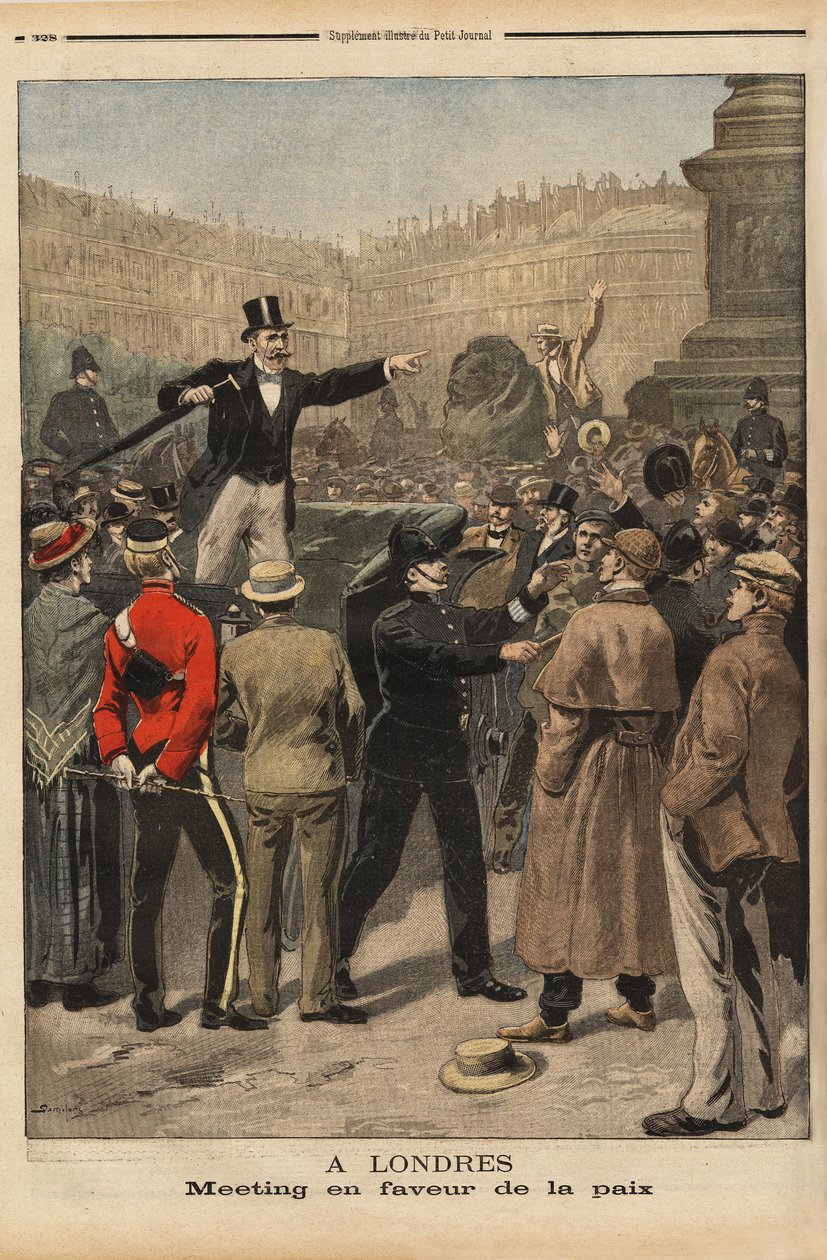 Een vredesbijeenkomst in Transvaal, Trafalgar Square, Londen. Gravure in 