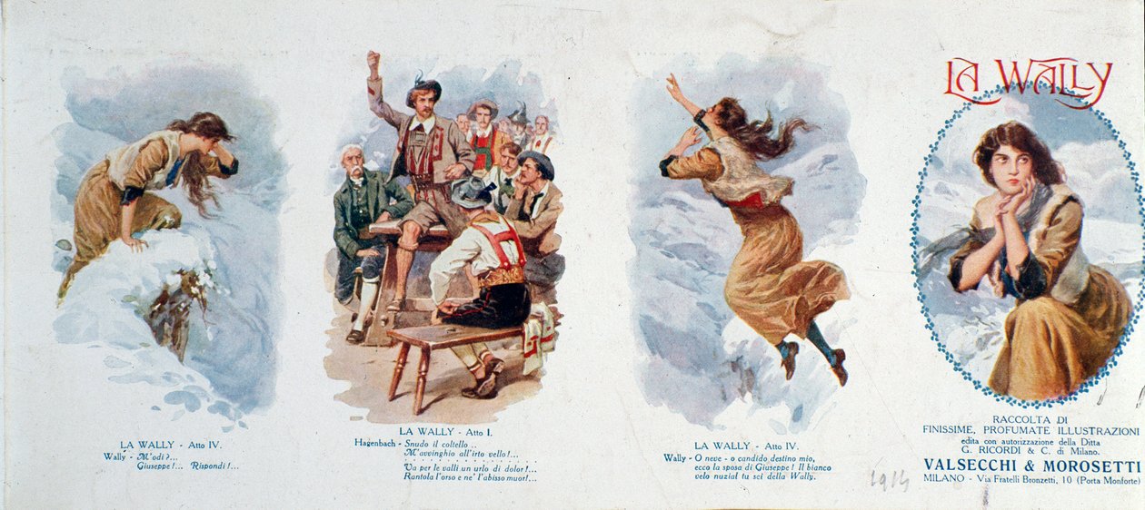 Een reeks vignetten die de opera La Wally illustreren (lithografie) door Unknown artist