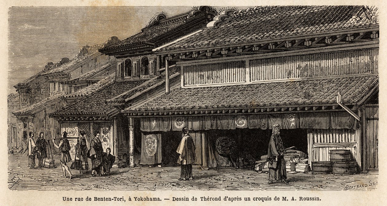 Een straat van Benten Tori met voorbijgangers en dragers door Unknown artist