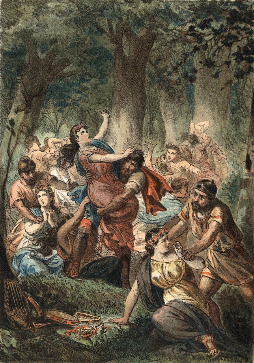 Ontvoering van de Sabijnse maagden door de Romeinen (gravure uit 1881 in 
