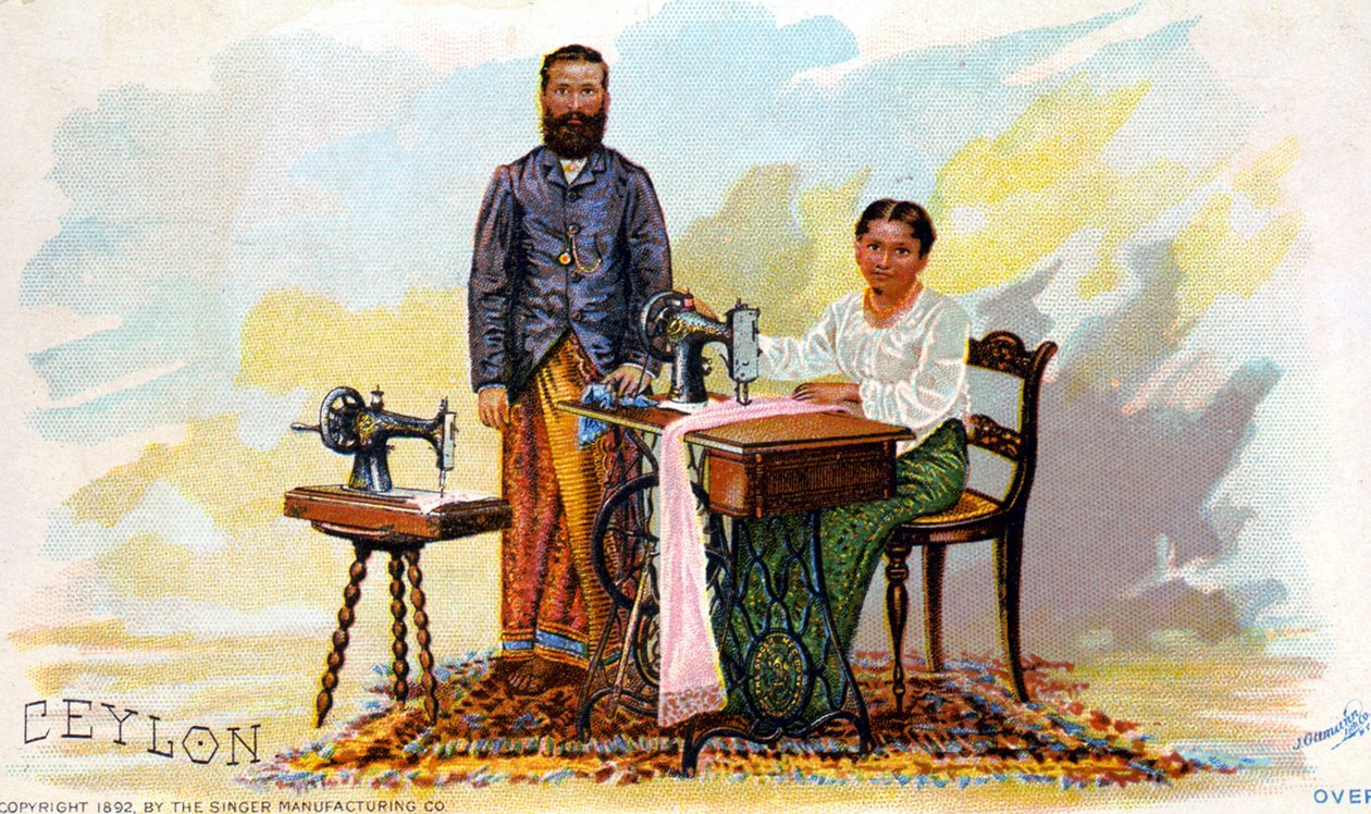 Reclame voor naaimachines van Singer, Ceylon (het huidige Sri Lanka). 1892 door Unknown artist