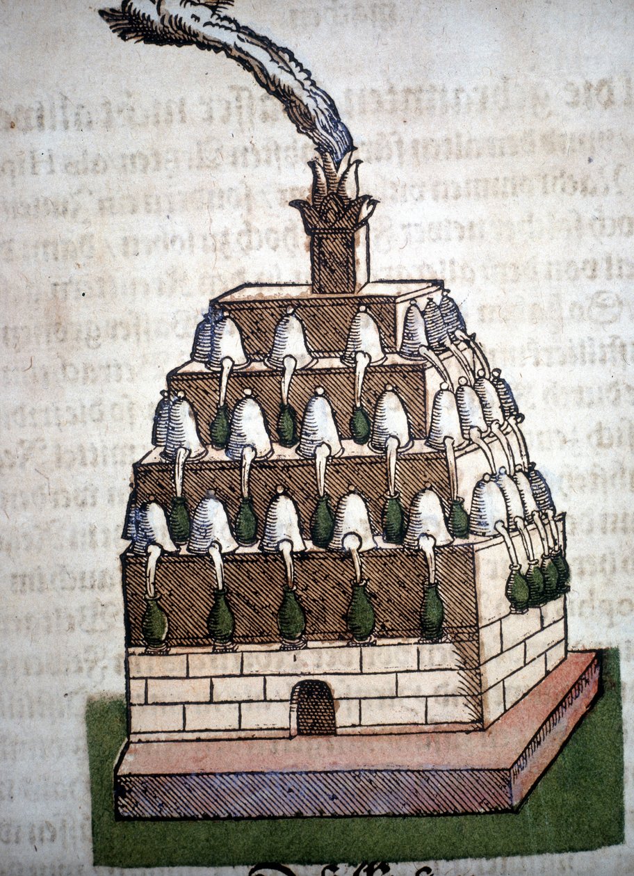 Alchemie: de Athanor Oven uit een boek door Pietro Andrea Mattioli. Frankfurt door Unknown artist