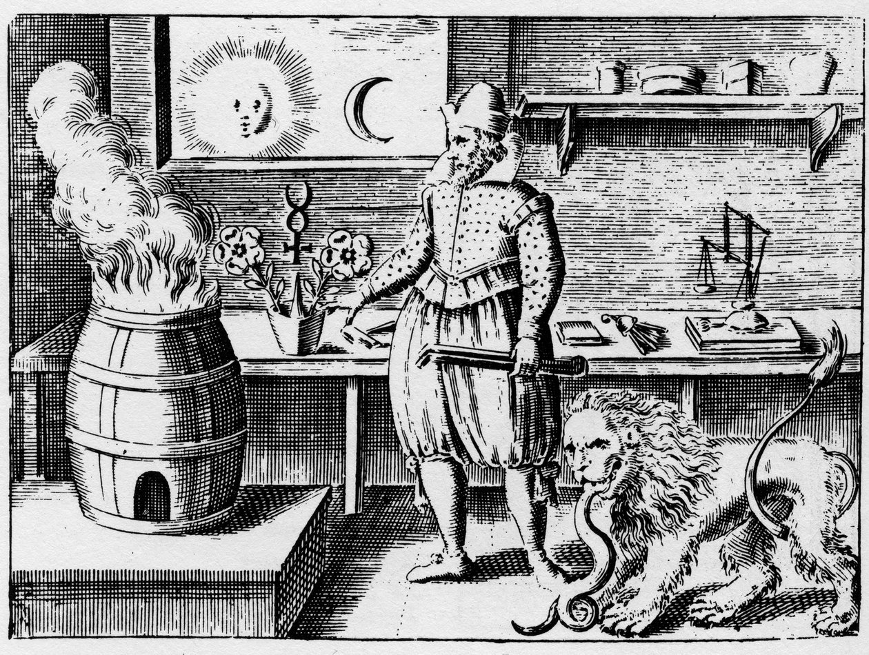 Alchemie - La flamamme - Gravure uit 1659 in 