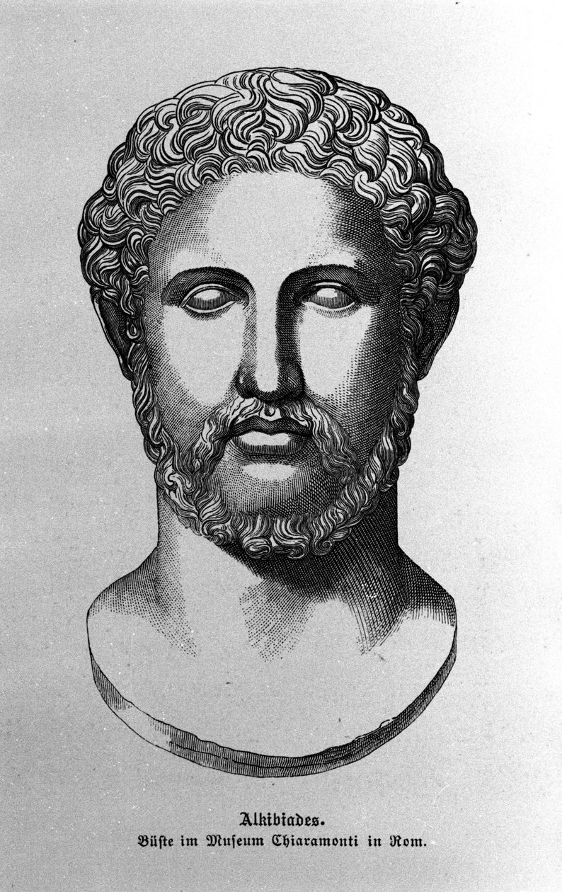 Alcibiades (450-404 v.Chr.) generaal en Atheense staatsman. Portret van een Romeinse buste. 19e eeuw door Unknown artist