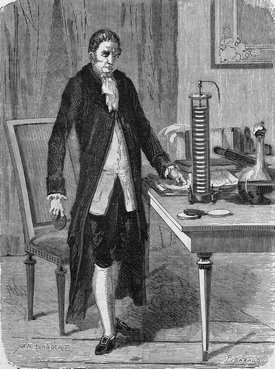 Alexander (Alessandro) Volta bouwde in december 1799 de elektrische motor (of batterij). In “Album de la Science”, Éditions Jouvet door Unknown artist