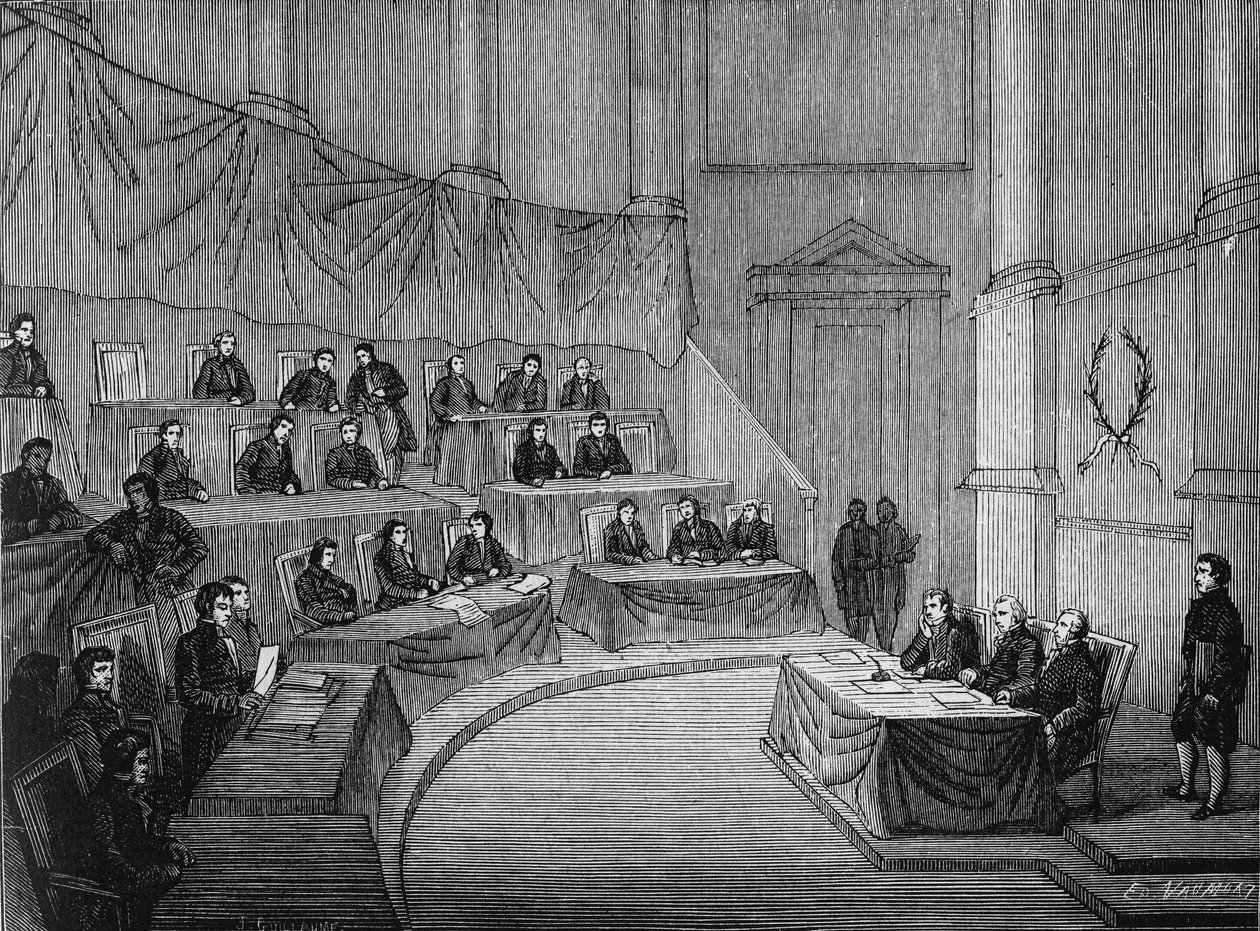 Alexandre Volta leest voor de academie van wetenschappen zijn proefschrift over de stapel in aanwezigheid van de eerste consul Bonaparte op 18 november door Unknown artist