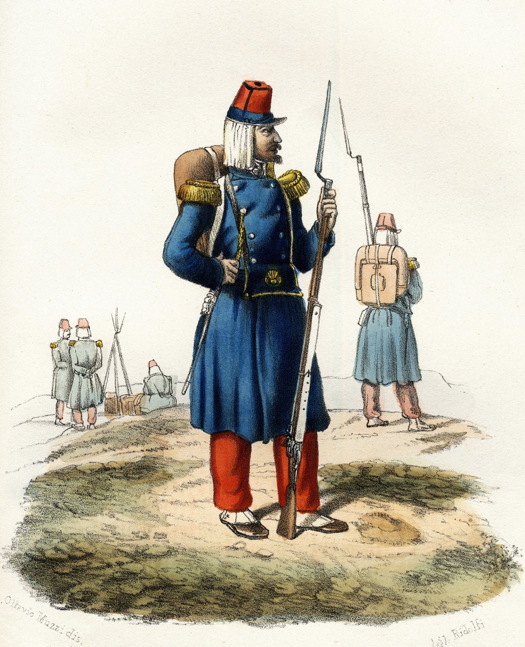 Algerije, lichte infanterie van het Franse leger van Afrika tijdens de expeditie van 1830. In 