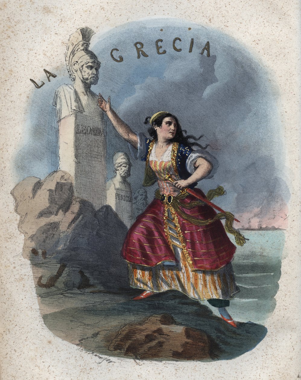 Allegorie van Griekenland - gravure uit Usi e Costumi di Tutti i Popoli dell