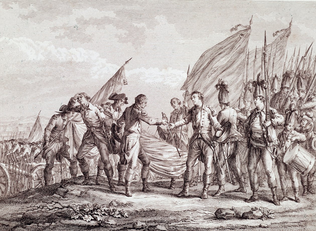 Amerikaanse Onafhankelijkheidsoorlog: overgave van Generaal Burgoyne in Saratoga door Unknown artist