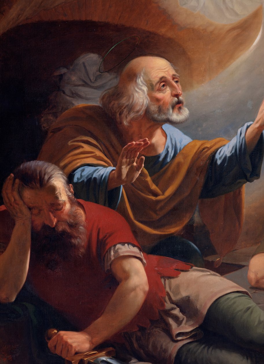 Een engel bevrijdt Sint-Pieter uit de gevangenis, getekend door F. Devigne (?) door Unknown artist