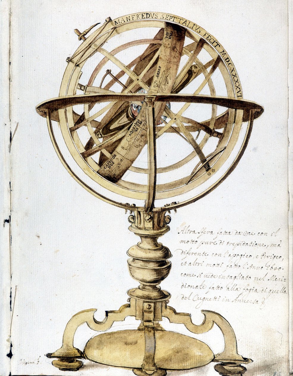 Een armillairsfeer. 17e-eeuwse gravure. door Unknown artist