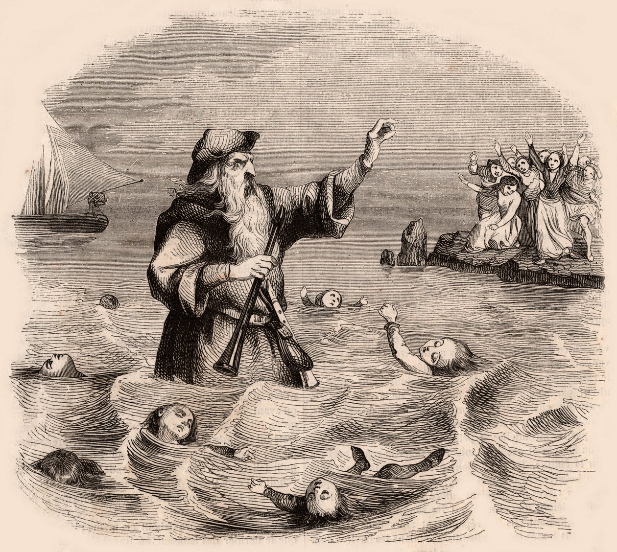 Een oude man verdrinkt kinderen in de zee, uit een populaire Duitse traditionele legende door Unknown