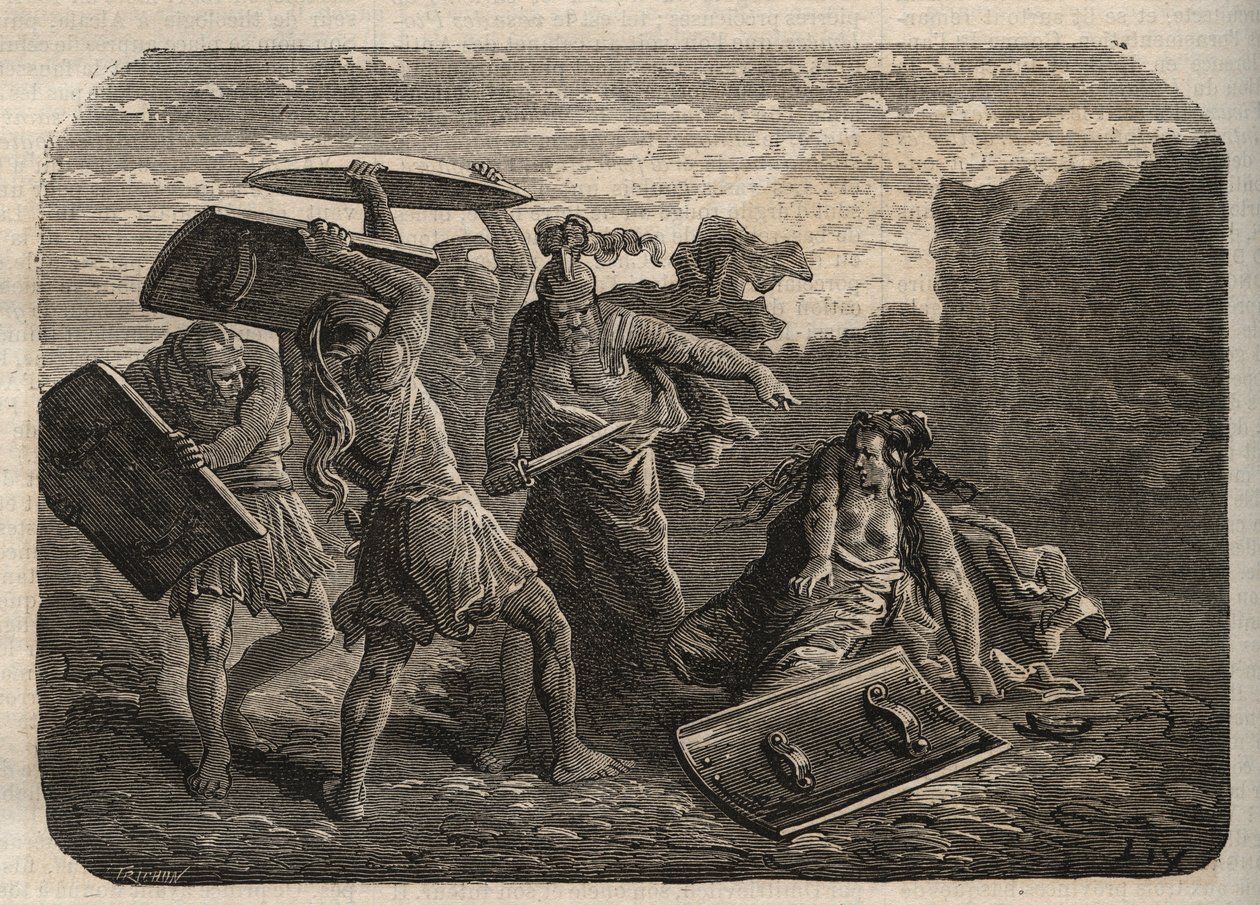 Oud Rome - Straf van Tarpeia - De straf van Tarpeia - gravure door Unknown artist