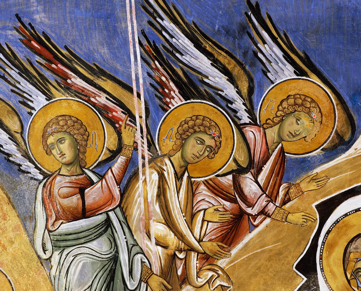 Engelen van de Aankondiging, fresco (1192), Panayia Tou Araka Kerk (Kerk van Onze Lieve Vrouw van Pea) (Unesco Werelderfgoedlijst, 2001), Lagoudhera, Troodos bergen, Cyprus door Unknown artist