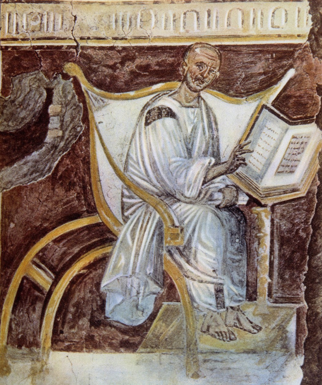 Anoniem (rond de 6e eeuw). Het oudste portret van Sint-Augustinus (354 - 430). Rome. Palazzo Lateranense, Scala Santa (Heilige Trap). Facsimile door Unknown artist
