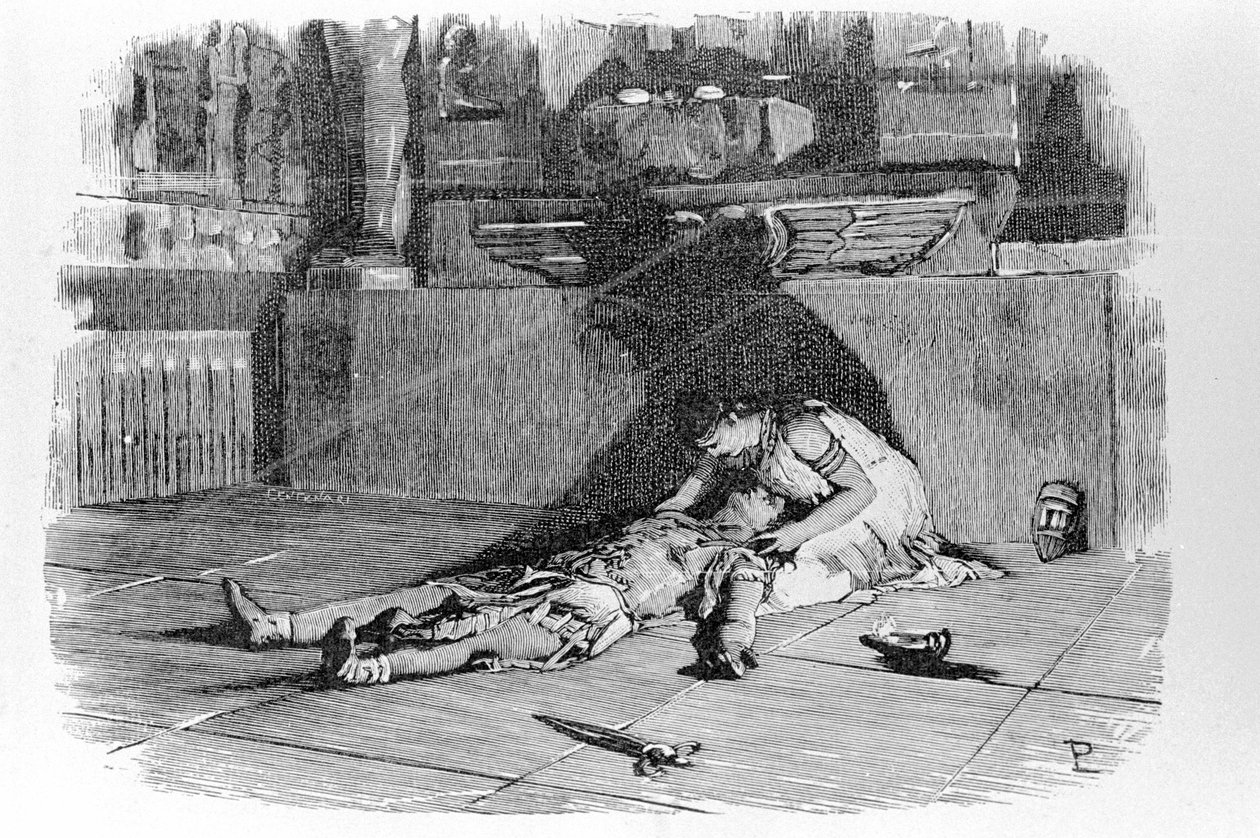 Antoine of Marc Antoine (83 v.Chr. - 30 v.Chr.) stervend in Cleopatra