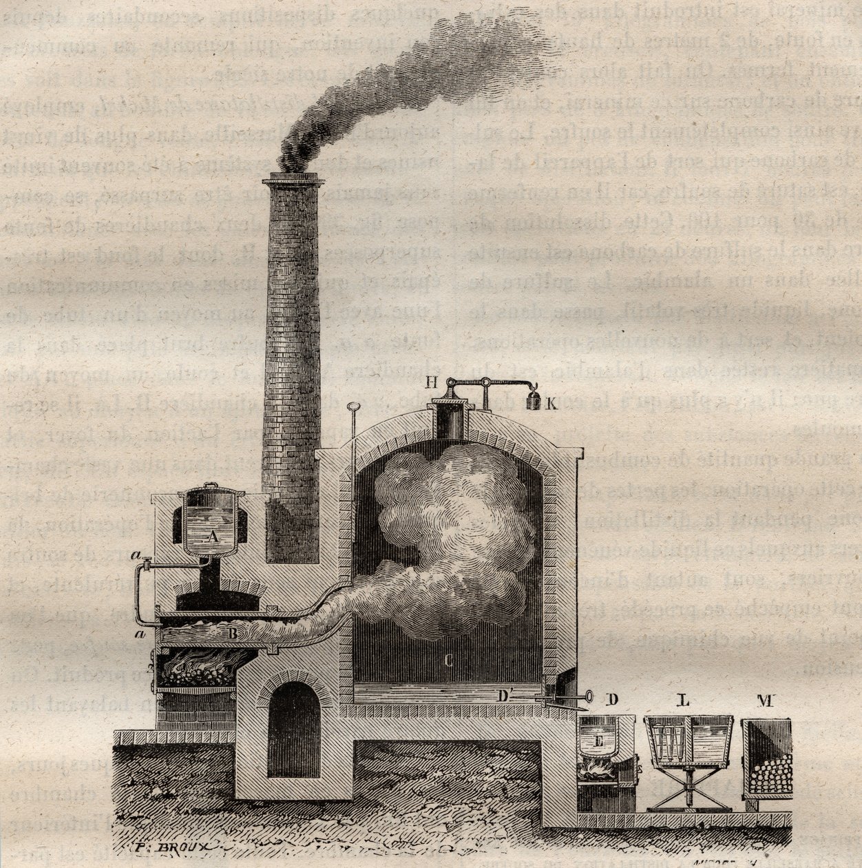 Apparaat van Michel de Marseille, voor de destillatie van ruwe zwavel - gravure in 