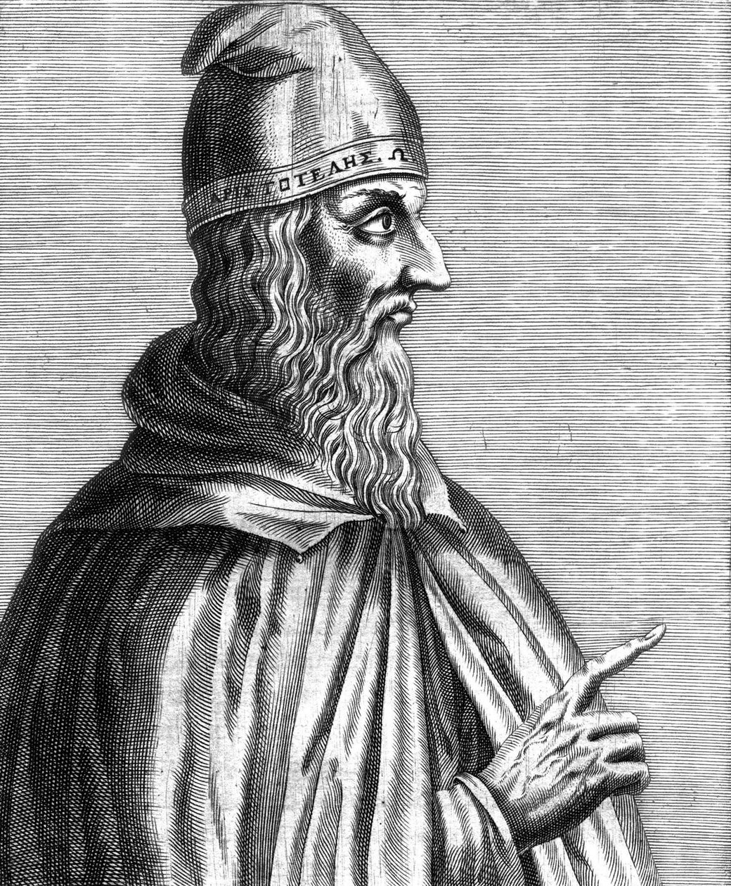 Aristoteles (384-322 v.Chr.) Griekse filosoof, Franse gravure door Unknown artist