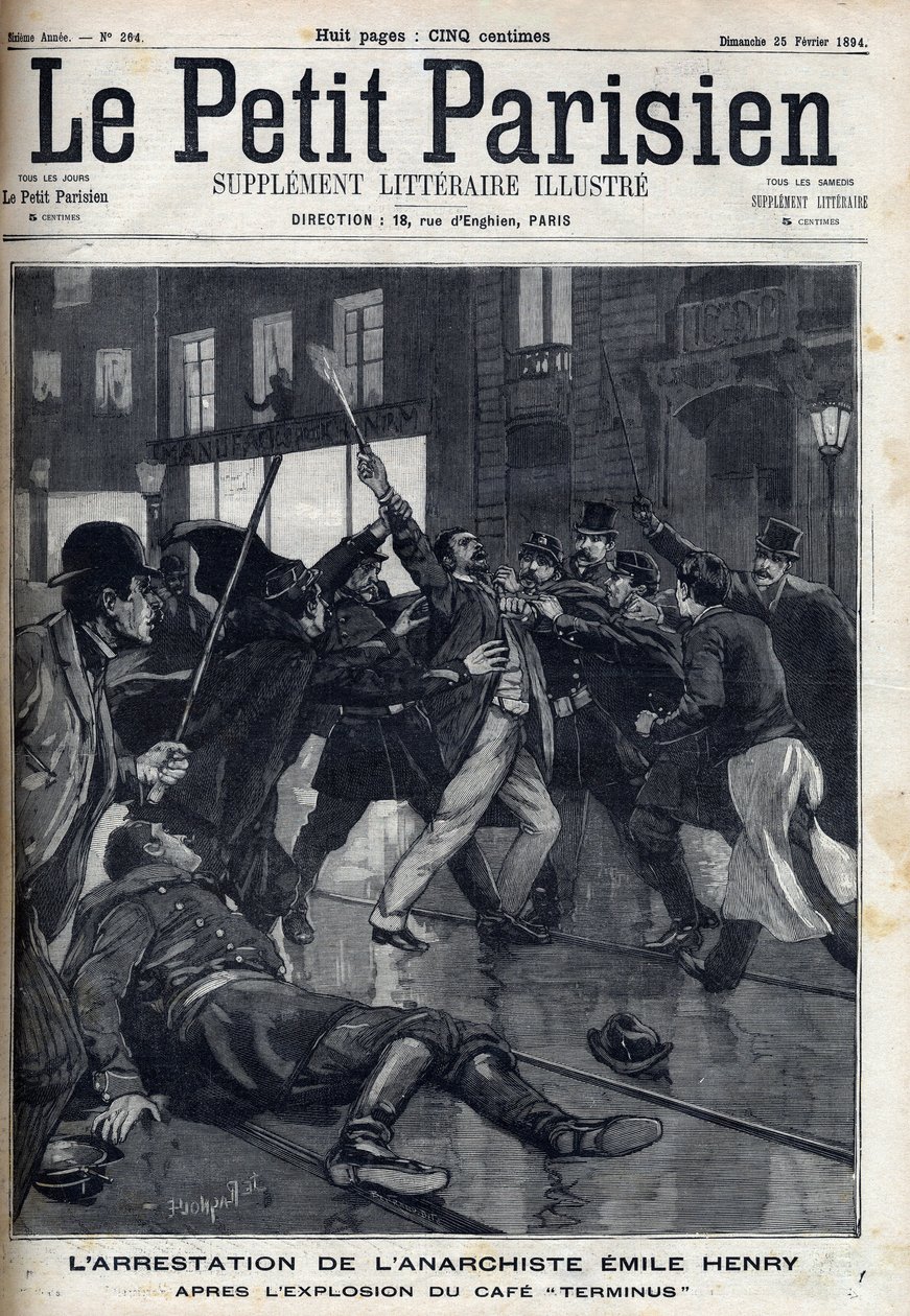 Arrestatie van de anarchist Emile Henry (1872-1894) na de explosie van het café 