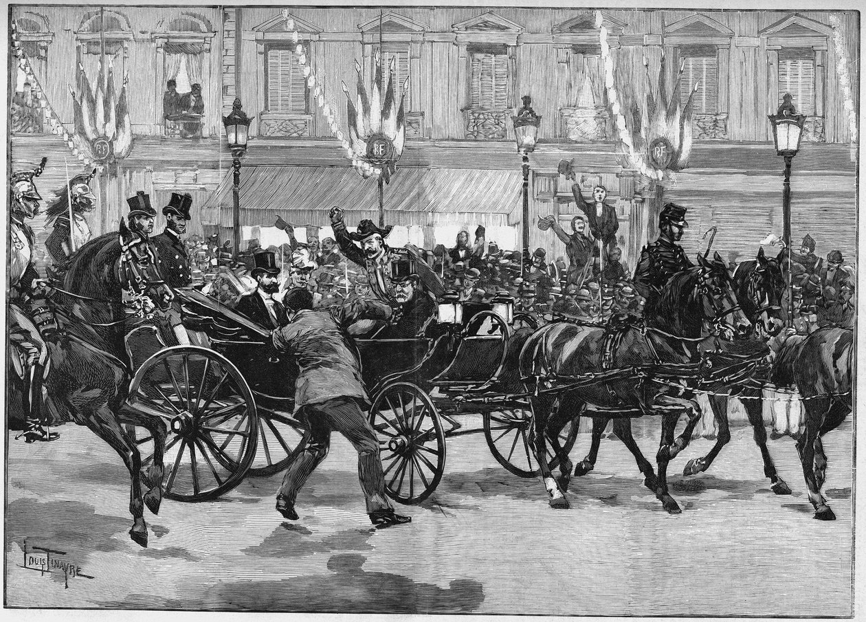 Moord op de president van de republiek Sadi Carnot (1837-1894) door de anarchist Caserio. 24 juni 1894 door Unknown artist