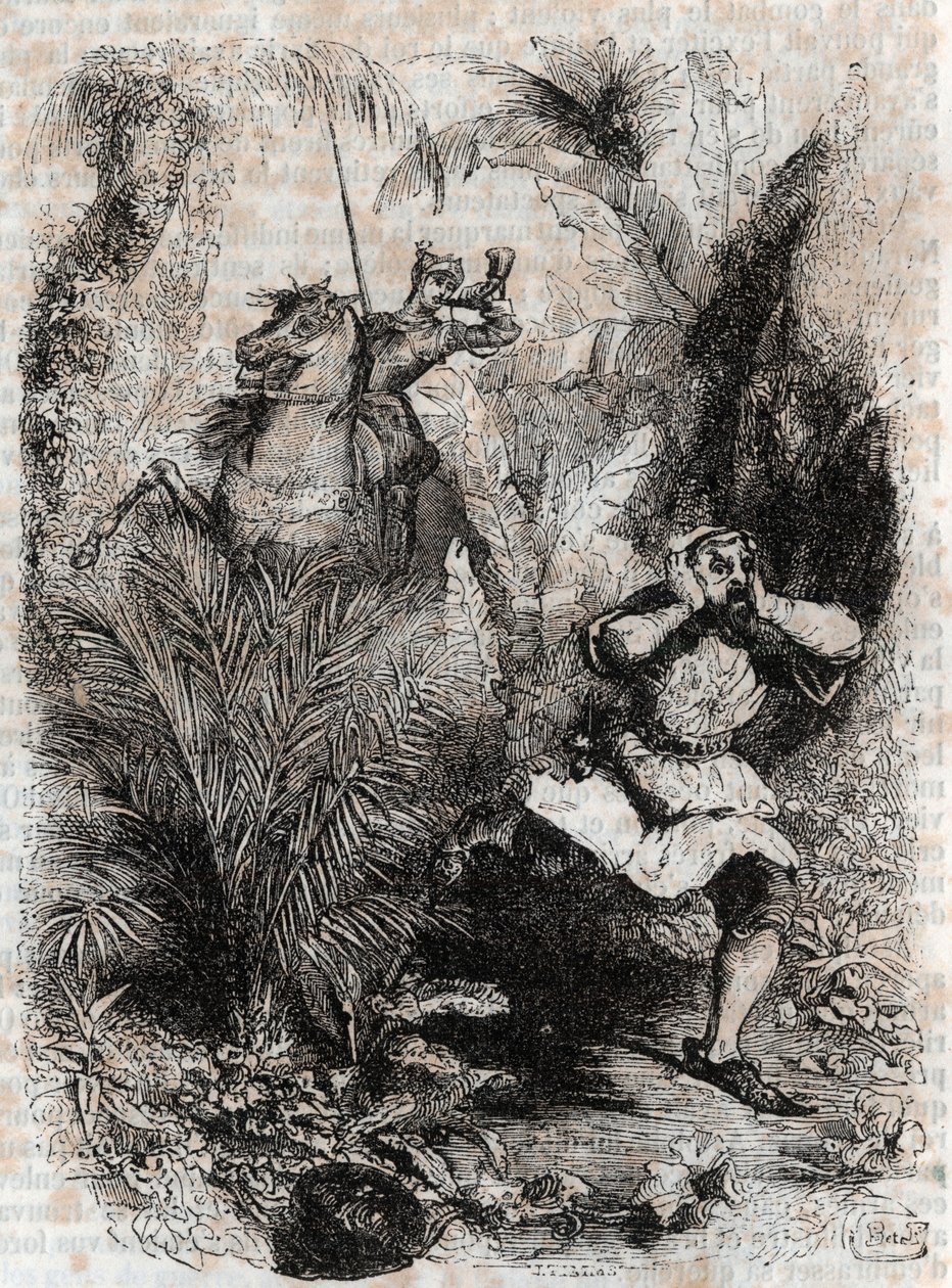 Astolphe laat Caligorant vluchten - gravure uit 1851 van 