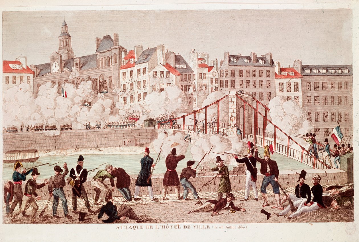 Aanval op het stadhuis van Parijs en de slag bij de brug van Arcola, 28 juli 1830 door Unknown artist