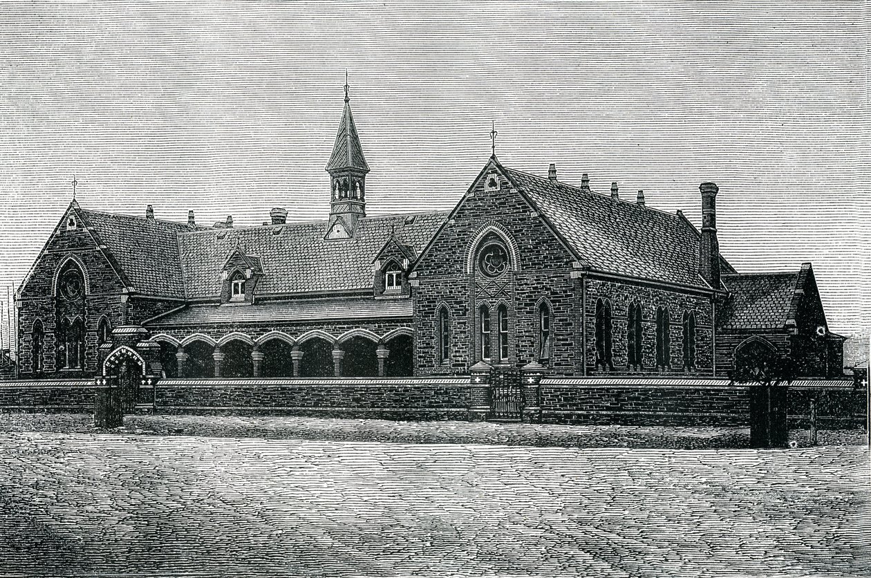 Australië: Een openbare school in Adelaide, ca.1885 (gravure) door Unknown artist