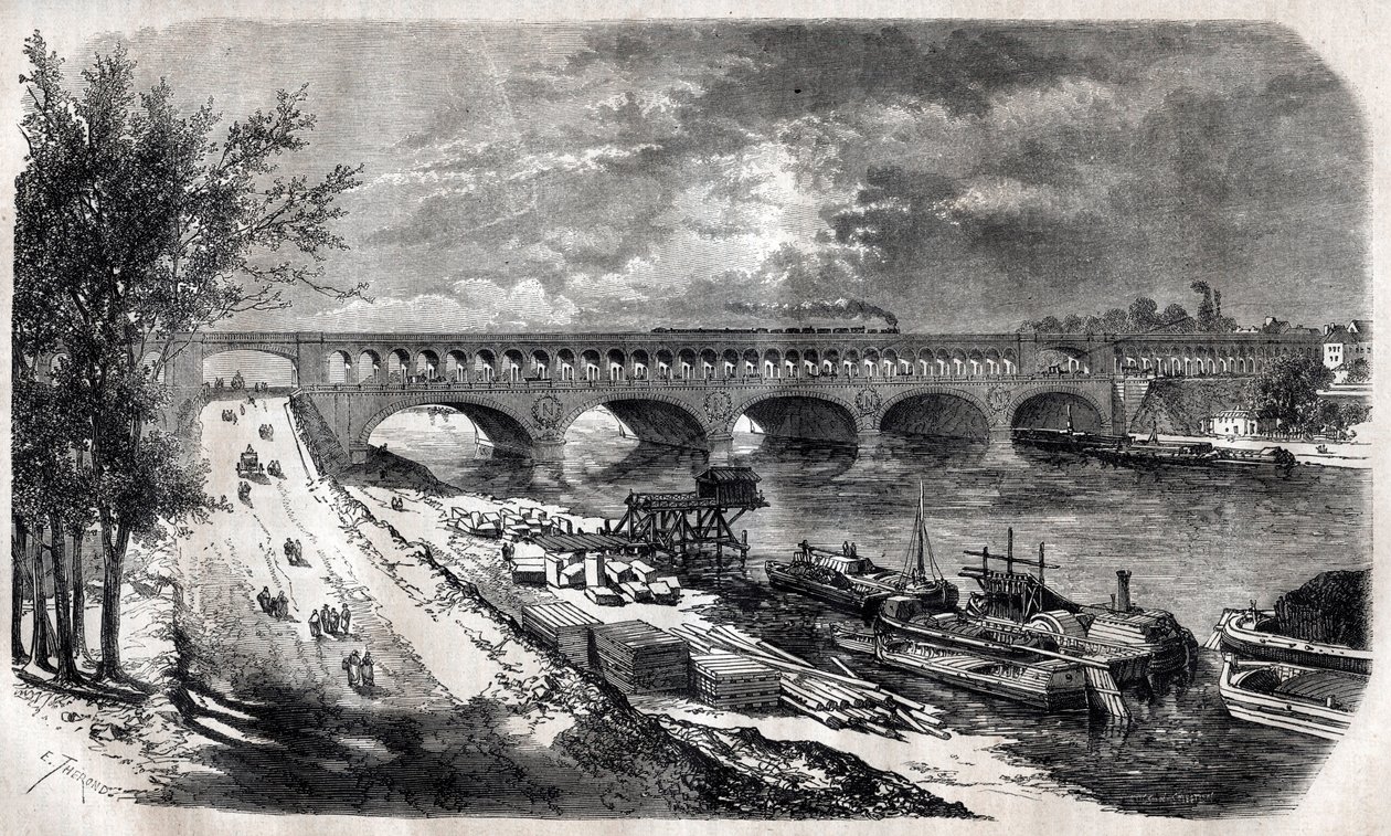 Viaduct van Auteuil (Point du Jour-brug) in 1867 door Unknown artist