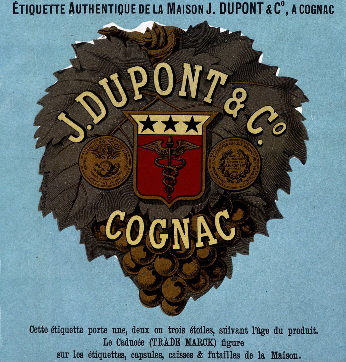 Authentiek etiket van J. Dupont & C°, Cognac. Editie 1882 door Unknown artist