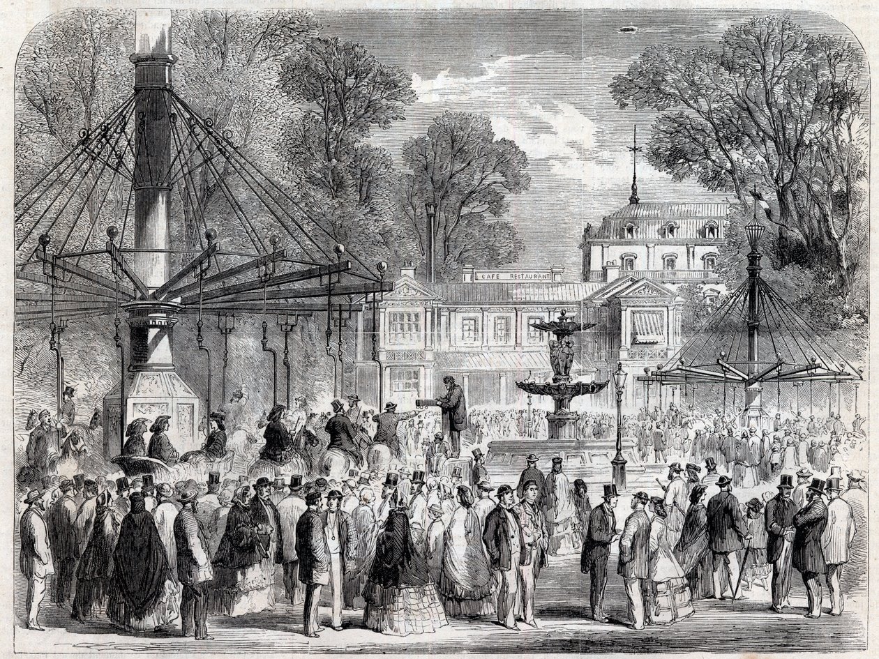 Herfstzondag op de Champs-Elysees (Champs Elysees) in de 19e eeuw - Gravure door Unknown artist