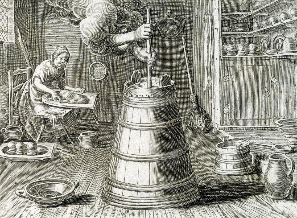 Baratte voor boter- en kaasbereiding - gravure door Unknown artist