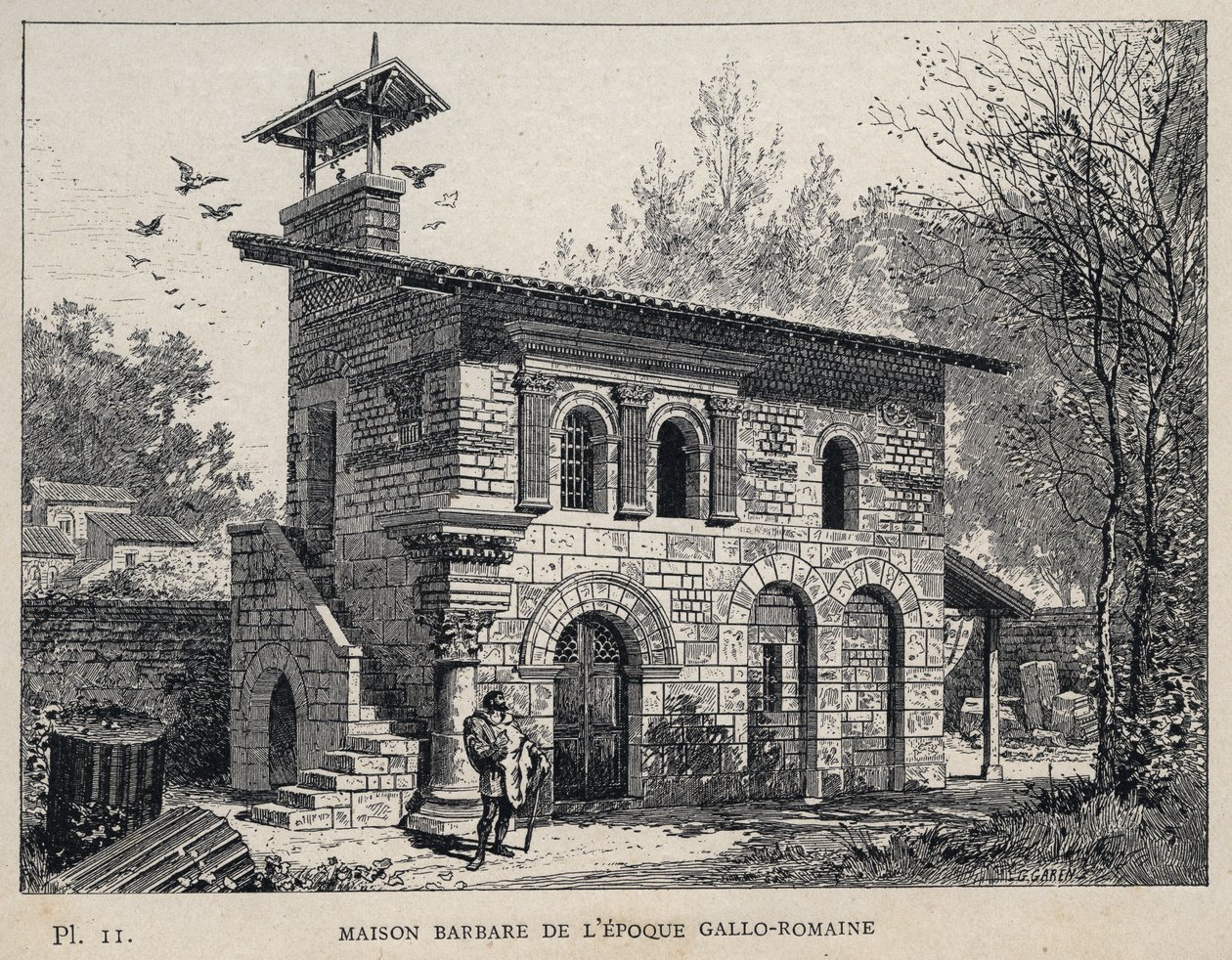 Barbarian House van de Gallo-Romeinse periode (Gallo-Romeins) - (Barbarian House Gallo-Romeinse tijdperk) gravure van 1889 in 