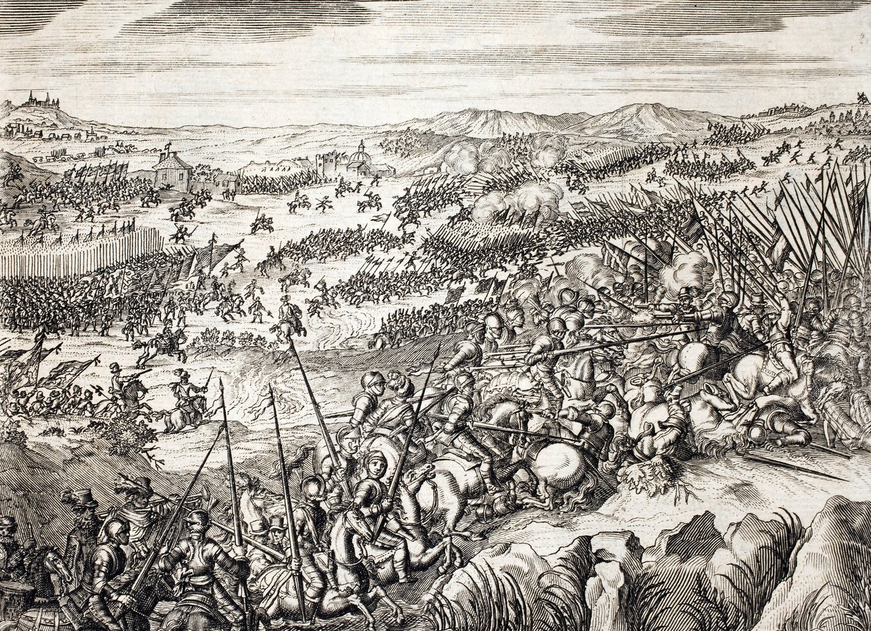 Slag bij Gembloux (1578) - Spaanse leger tegen het leger van 16 van de Zeventien Provinciën van de Nederlanden - gravure in 