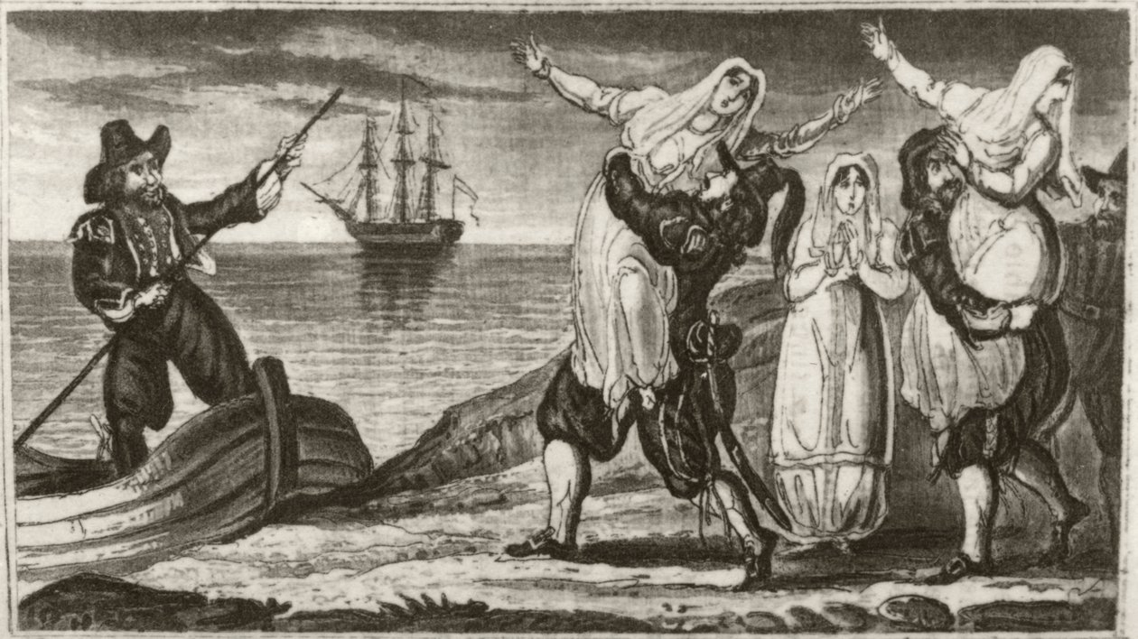 Beakes de Nederlandse piraat en zijn bemanning voeren nonnen met geweld weg uit een Spaans klooster door Unknown artist