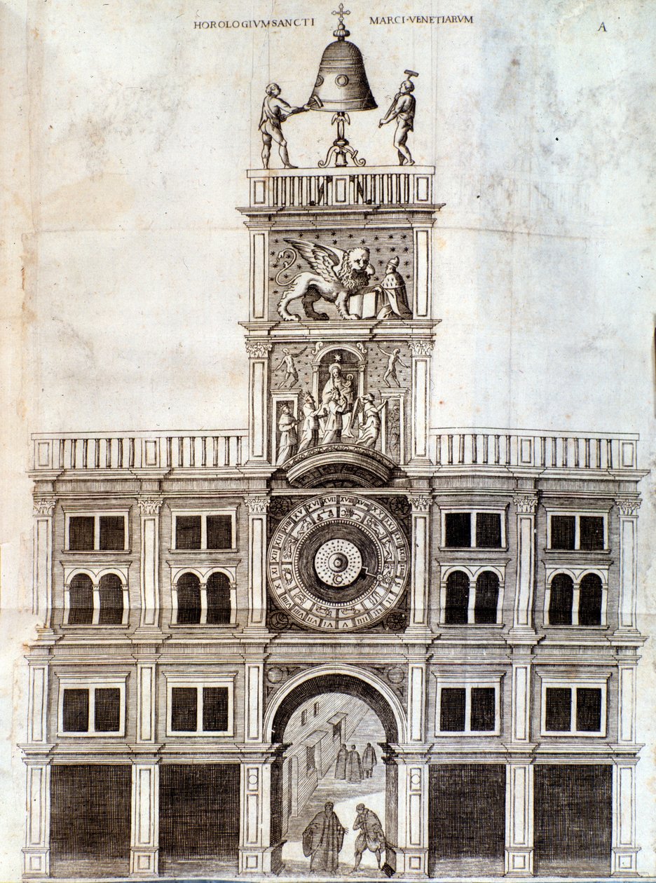 Klokkentoren van de San Marco kerk in Venetië. Pagina uit De campanis door Rocca door Unknown artist