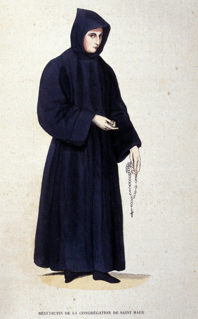 Benedictijn van de congregatie van Saint Maur. Gravure uit een album over religieuze orden, Parijs door Unknown artist