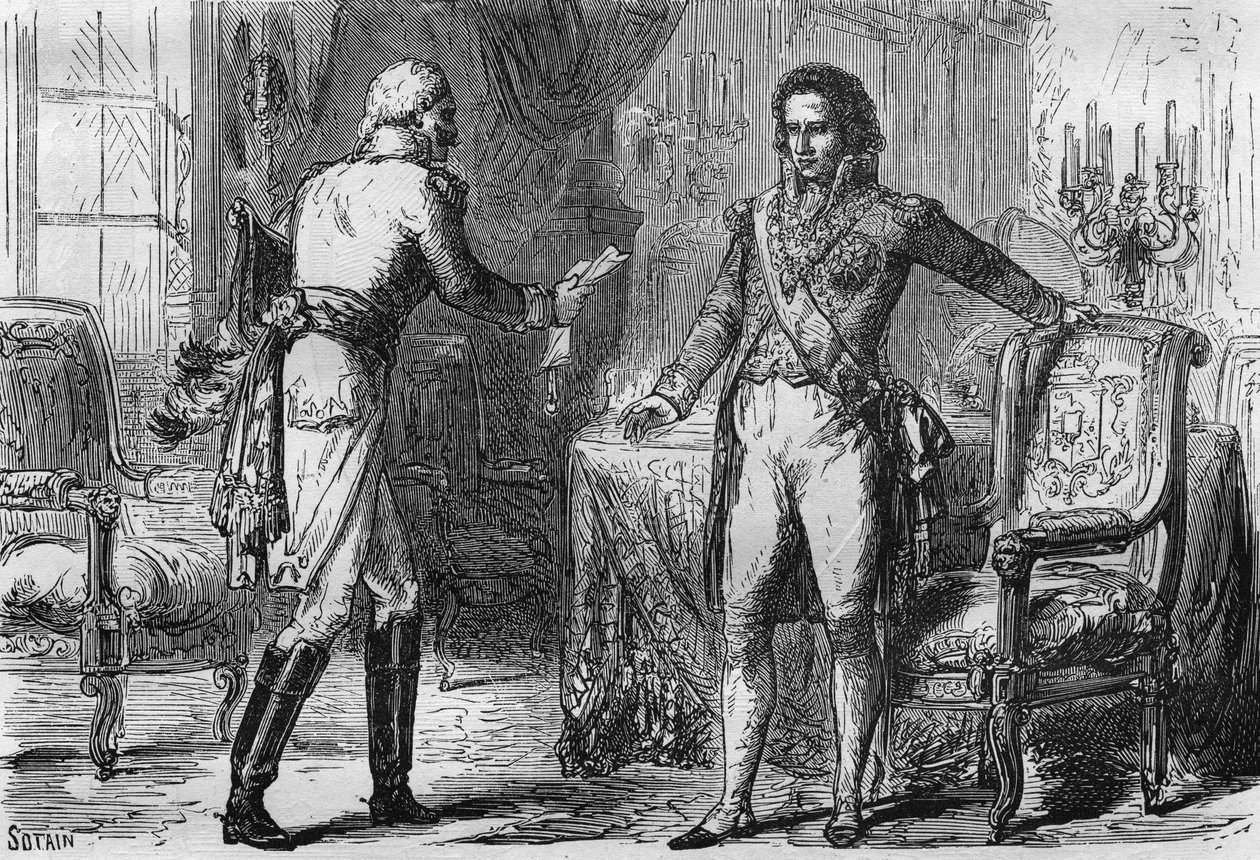 Verraad van Bernadotte - Jean Baptiste Jules Bernadotte (1763-1844) ontving een gezant (geheime agent) uit Pruisen in Stockholm, Zweden op 18 december door Unknown artist