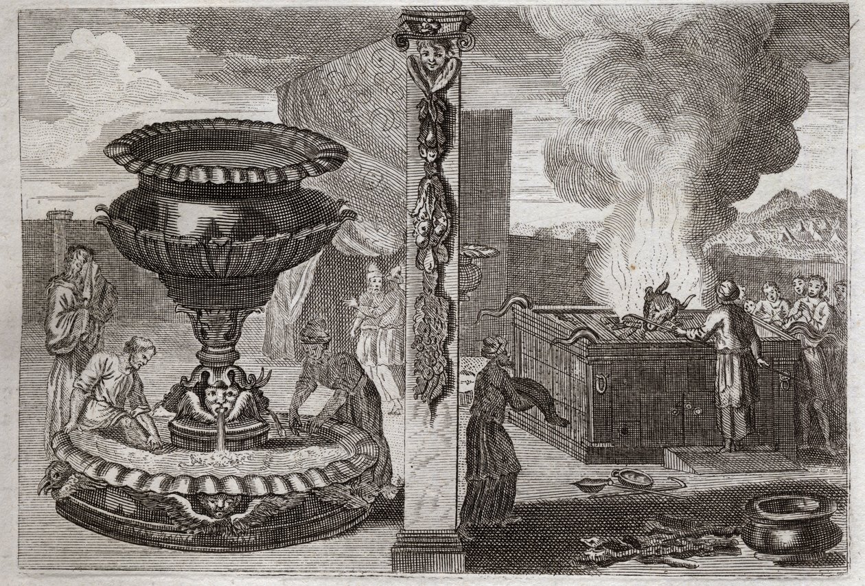 Bijbel van Royaumont, Oude Testament: Altaar van Geuren. De figuur van de twee altaren, het ene van de geuren, en het andere van de brandoffers. Illustratie uit 1811. door Unknown artist