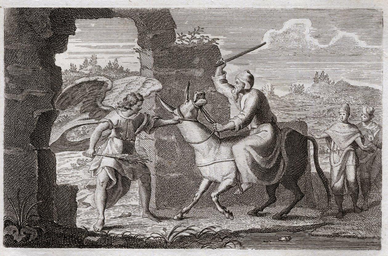 Bijbel van Royaumont, Oude Testament: Bileam. De valse profeet Bileam zegende, hoewel hij, het volk van God, hoewel koning Balak (Balac) hem had gestuurd om hem te vervloeken. Zijn ezel spreekt tot hem om te klagen over het feit dat hij haar sloeg, omdat z door Unknown artist