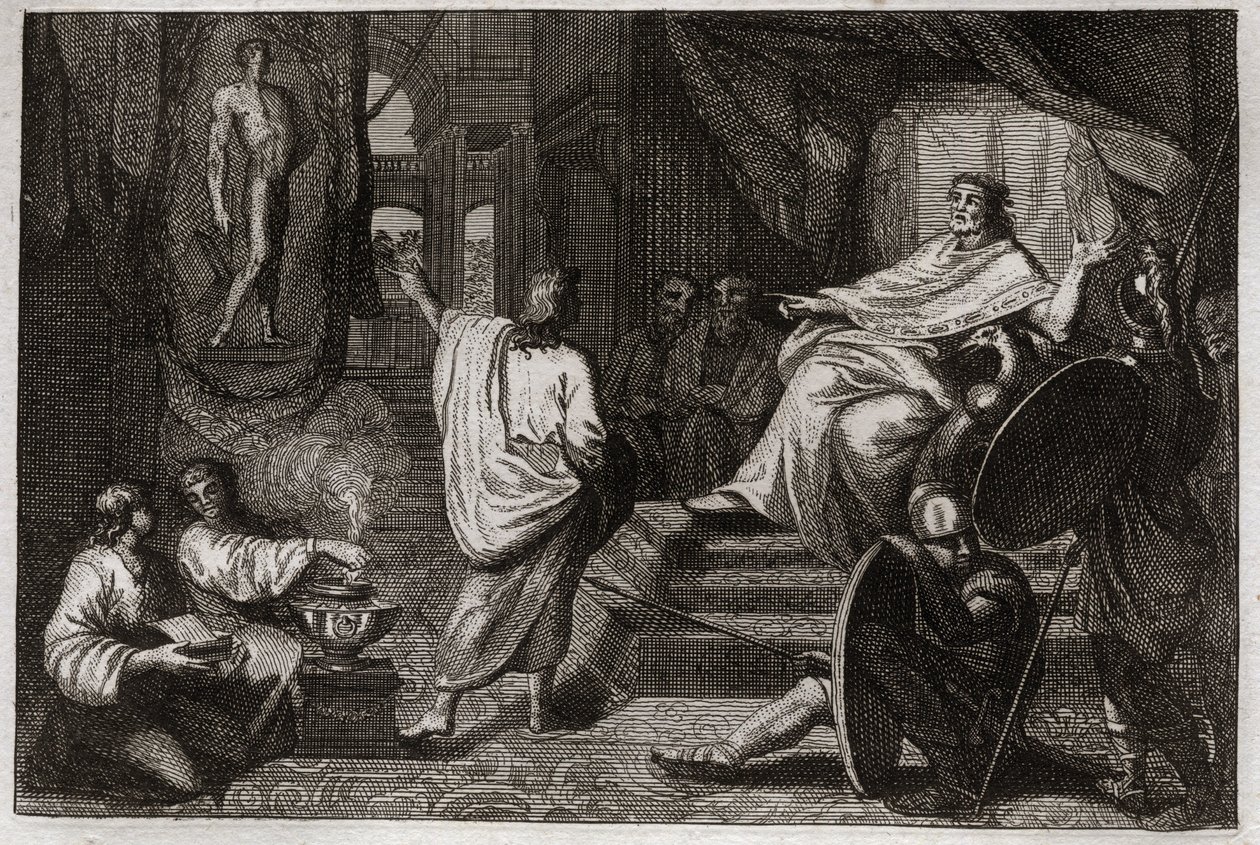 Bijbel van Royaumont, Oude Testament: Profeet Daniël. Profeet Daniël onthult aan koning Nebukadnezar II een droom die hij had en legt hem uit wat hij bedoelde. Illustratie uit 1811. door Unknown artist