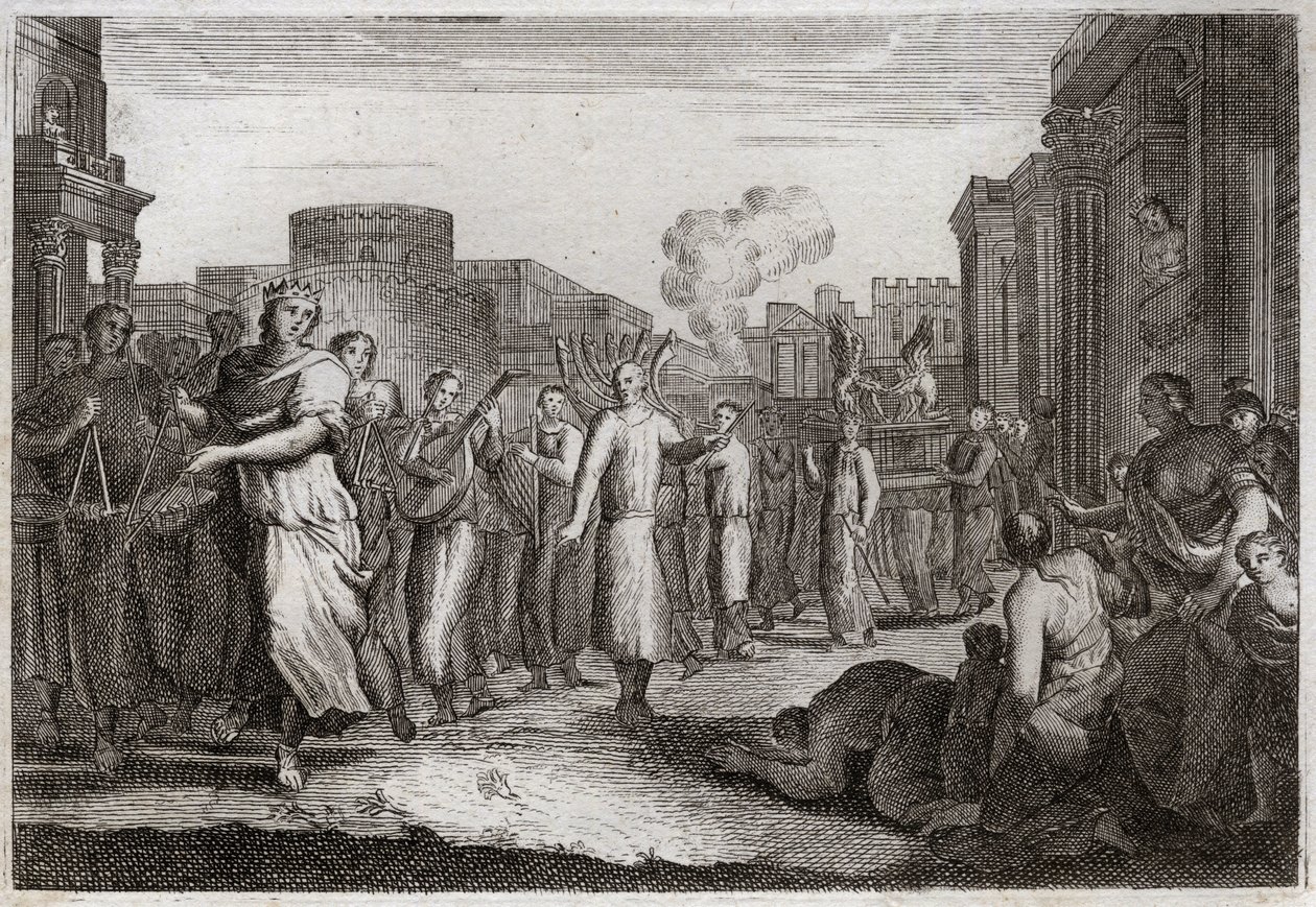 Bijbel van Royaumont, Oude Testament: David danst voor de Ark van het Verbond. David, die voor de tweede keer besloot de Ark naar zijn huis te brengen, laat deze dragen en begeleiden door Levieten, om een ongeluk zoals dat van Oza te vermijden. Hij danst v door Unknown artist